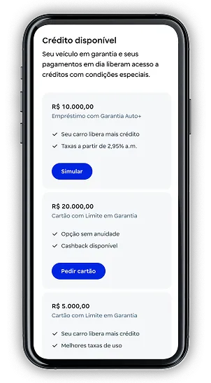 Um celular com o aplicativo do banco BV com informações de crédito disponível no Crédito Auto+ BV.