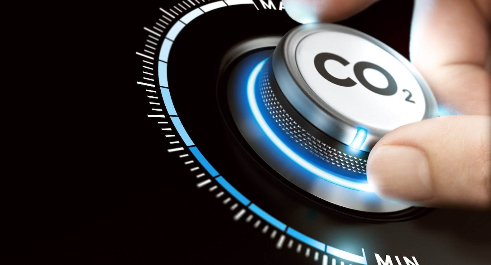 A imagem mostra um botão de volume de som, simulando um aumento ou diminuição de CO2.
