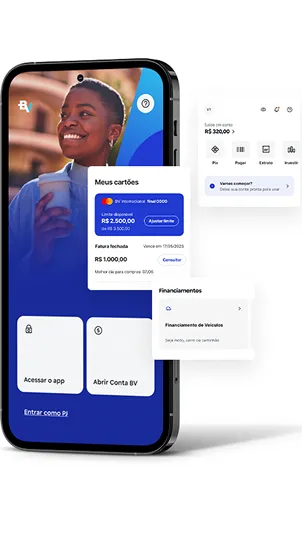 Uma tela de um celular com a imagem de uma mulher negra feliz.