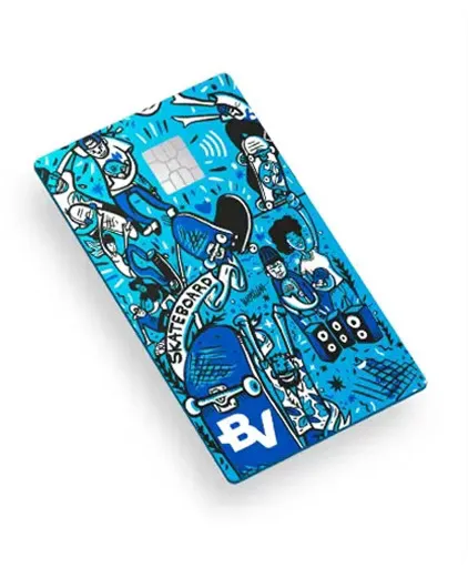 Cartão BV com ilustrações representando a cultura do Skateboard.