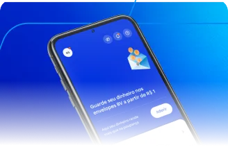 Imagem da tela de um celular mostrando a função de envelopes do aplicativo BV. O texto na tela diz: