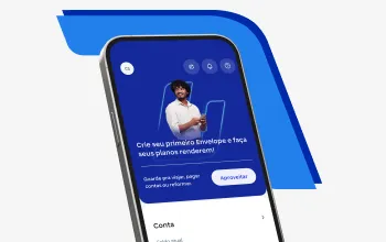 Celular mostrando a tela inicial do app do banco BV.