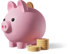 lustração 3D de um cofrinho de porco com moedas ao lado