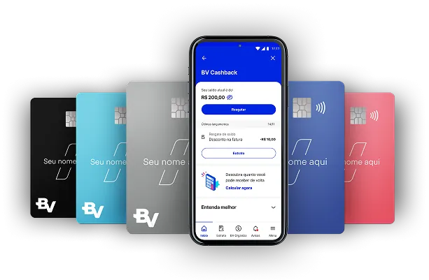 Telefone celular com o aplicativo bv aberto no programa BV Cashback.