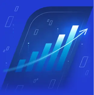Haste do banco BV em azul mais escuro com gráfico e seta que remete ao crescimento econômico.