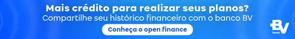 Banner de BV azul convidando o usuário a conhecer o Open Finance. 