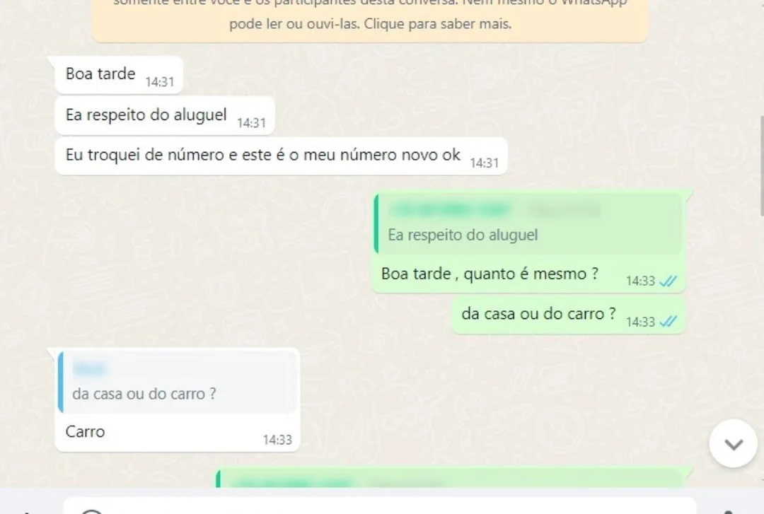 Imagem de tela do WhatsApp exibindo uma tentativa do golpe do número novo, onde o criminoso afirma ter trocado de contato para ganhar confiança da vítima.